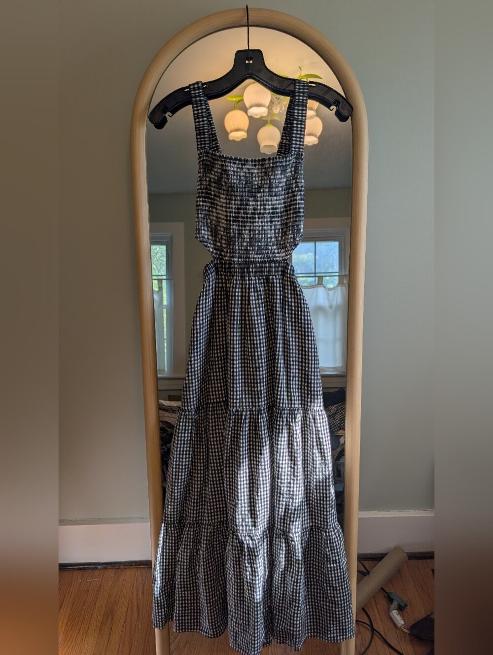 American Eagle Black and White Gingham  Dress with Smocked Bodice